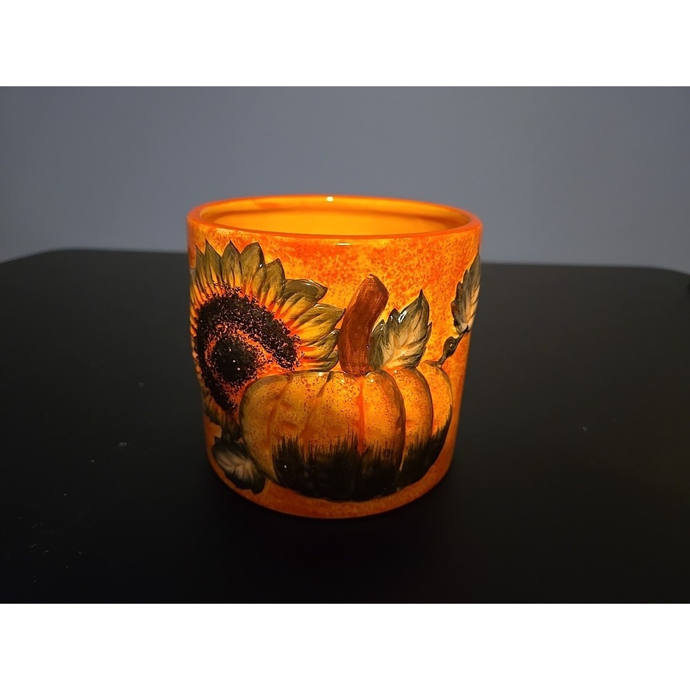 Fall Halloween Jar Pot Vase Container Pumpkin Sunflower Orange